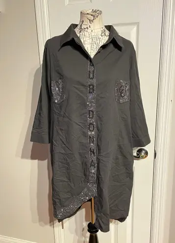 Club Donna Dress Shirt Unisex Button-Front Oversized Embellished Crystal Rhinestone Beads Tunic Camisole Whimsygoth Coastal Western Bling Bling 3/4 sleeves Shiny