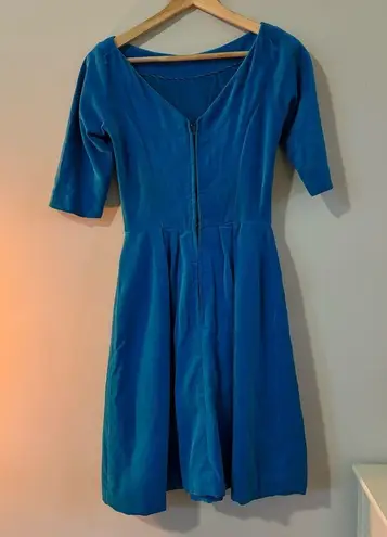 Circa 1960's Lorrie Deb blue velvet short sleeve dress Size 4