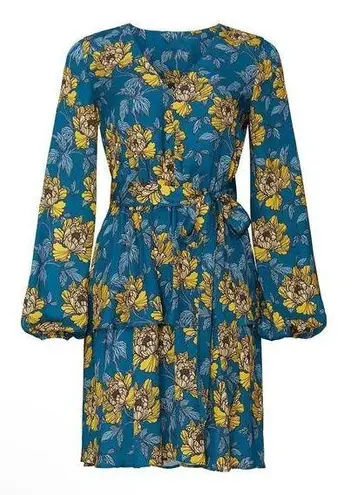 RTR Louna Floral Ruffle Layer Long Sleeve Dress size XS Blue