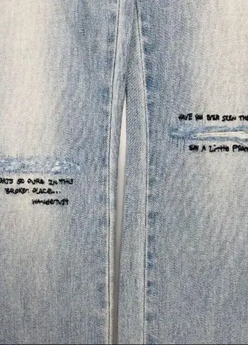 Siwy Hannah Skinny Light Wash Embroidered Quote Distressed Jeans 7 Day Weekend Size 27