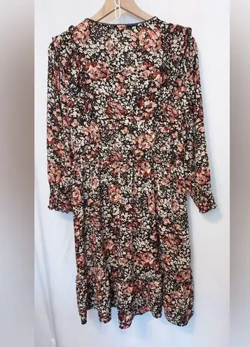 Fat Face Porth Blush Floral Dot Print Midi Long Sleeve Ruffle Lace V-Neck Dress