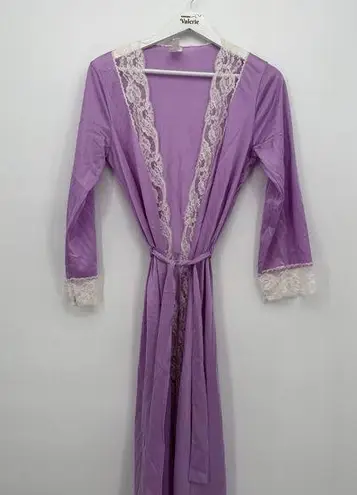 Frederick's of Hollywood Vintage Purple Nylon Lace Long Robe Coquette Medium