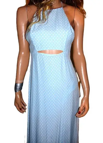 Baby Blue White Polka Dot Cut Out Maxi Dress S