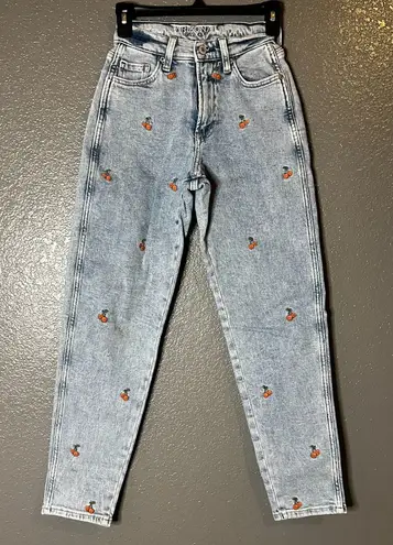 Arizona High Rise Mom Jeans Women’s 9 Light Wash Cherry Embroidered Denim