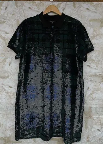 Lauren Ralph Lauren black label Plus Size Sequined Plaid Polo Dress size 2X Green