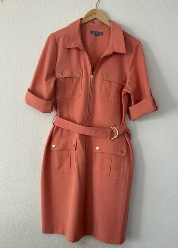 Sharagano Women's Short Sleeve Casual Shirt Dress with Front Pockets Size 14