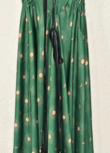 The Moon Beach Cult Ibiza Dress Green Sun V neck Halter Neck Satin Maxi Beach Resort