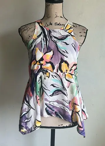 HD in Paris Anthropologie Lucille Peplum Asymmetrical Multicolored Top Size 2