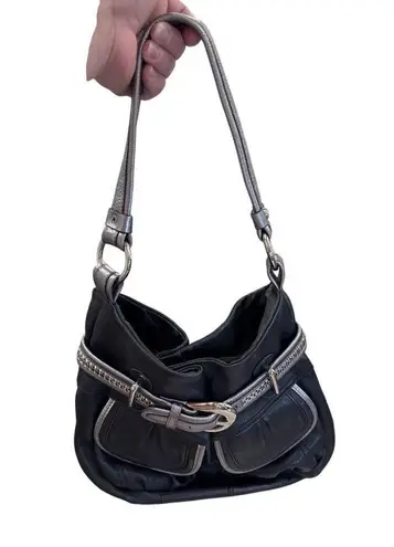 B Makowsky B. Makowsky Womens Black & Silver Leather Hobo Handbag Purse SKU 7813