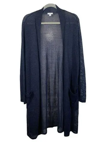 J Jill Navy Linen Blend Knee Length Open Cardigan Duster Size XL EUC #VEG