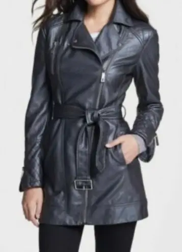 Newport News Women's 90s leather black trenchcoat size 6