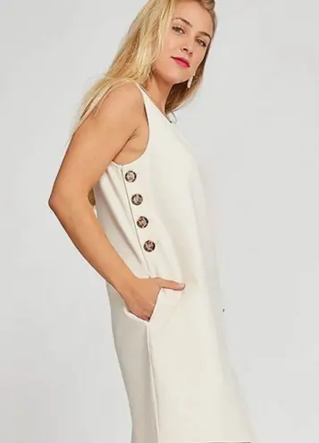 Betabrand NWOT Dress Womens M Beige Sleeveless Side Button Pockets Office Casual