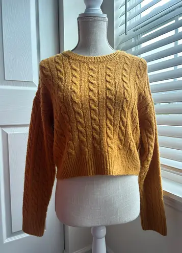 Forever 21 Mustard Acrylic Cable Knit Crew Neck Long Sleeve Winter Sweater