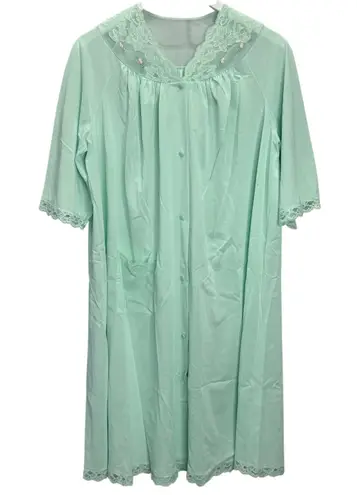 New Vintage Shadowline Robe Size M Mint Green Nylon Floral Lace 1/2 Sleeve Size M