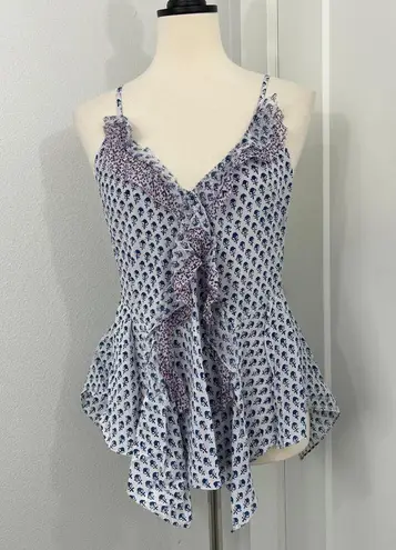 Rebecca Taylor Size 4 Silk Ditsy Tulip Ruffle Drape Camisole Tank Top