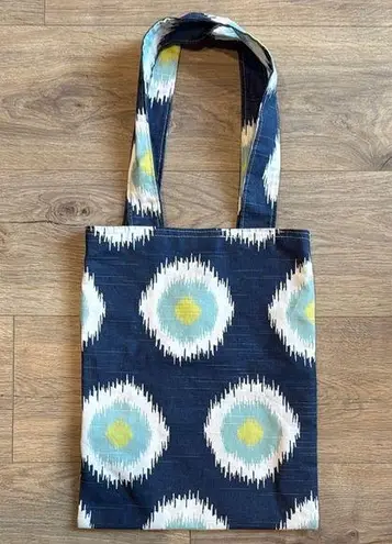 Ikat Pattern Cotton Twill Reversible Tote Bag Blue