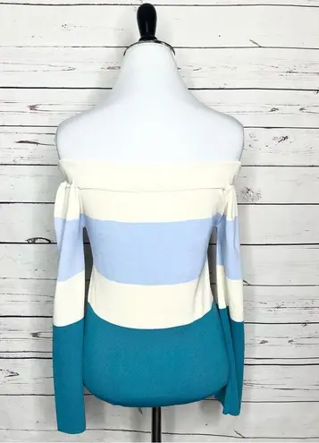 Cloud Ten NWOT Off Shoulder Teal Blue & White Stripe Long Sleeve Top Size Medium