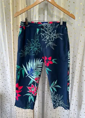 Palmwave Hawaiian Tropical Side Pockets Side Elastic Waist Cropped Pants S