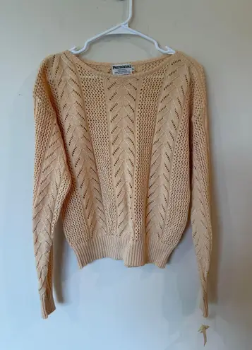 Personal Sweater Womens XL Beige Floral Ramie Open Knit Boat Neck Drop Shoulder
