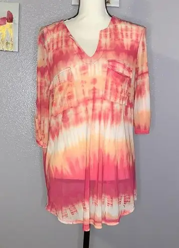Faith and joy Los Angeles pink tie dye sheer elbow sleeves blouse