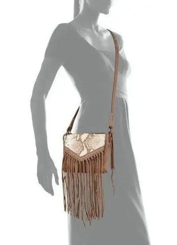 Kooba Leather Handbag Bag Brown Python Fringe Logo New Womens Cross body Snake