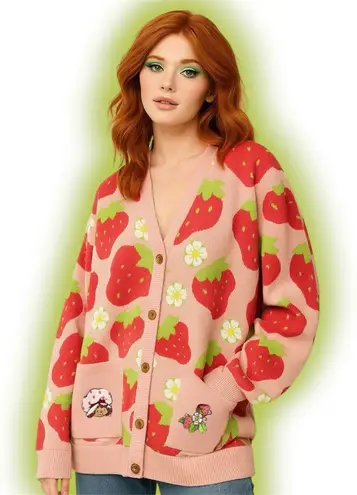 Her Universe Rare! Strawberry Shortcake Allover Strawberry Print Women's Cardigan