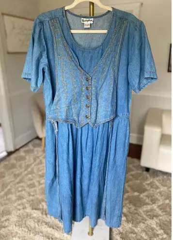 Vintage Friday Wear 100 Cotton Vest Embroidered Cottagecore Boho Prairie Western Blue Size 12