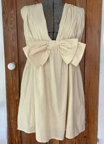 BUCKET LIST Darcy Cream Big Bow Deep V Babydoll Coquette Mini Dress