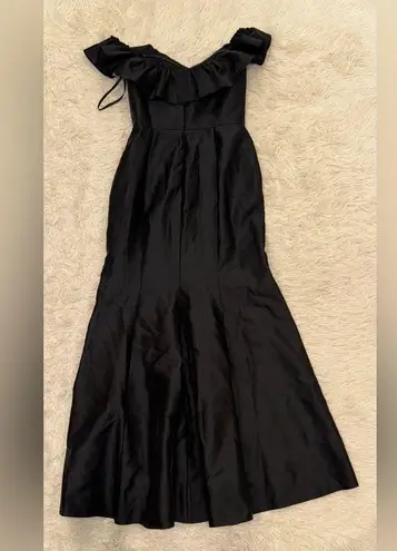 Alfred Sung NEW Off the Shoulder Ruffle Satin Black Trumpet Gown Sz 6