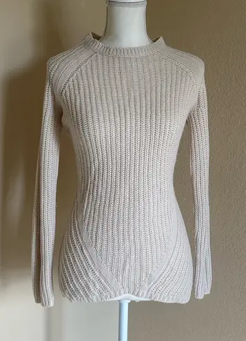 Ashley by 26 International Cream Ribbed Knit Crew Neck Sweater Sz M Preppy Minimalist