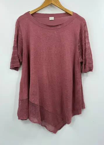 Poetry Linen Blend Asymmetrical Hem Knit Top Rose Mauve Size 14