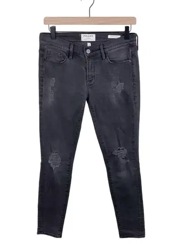 frame denim  Le Skinny De Jeanne Rexford Wash Charcoal Black Distressed Size 27