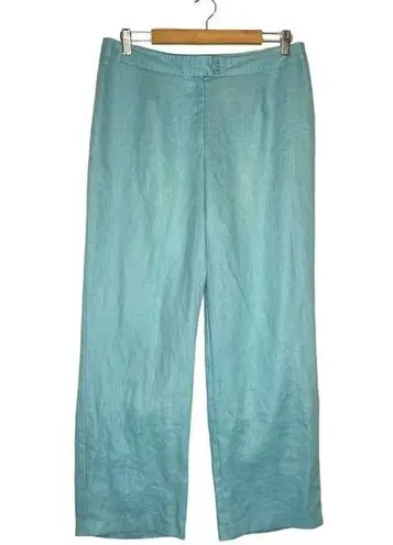 Liz Claiborne  Pants Womens 14 Linen Audra Wide Leg Beach Lagenlook Mint Blue