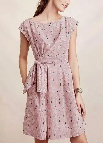 Maeve Bathing Beauty Dress Striped Side Tie Embroidered Mini Red (Size 2)