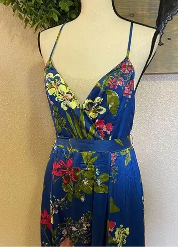 Lulus NWOT  Still the One Blue Floral Print Satin Maxi Dress