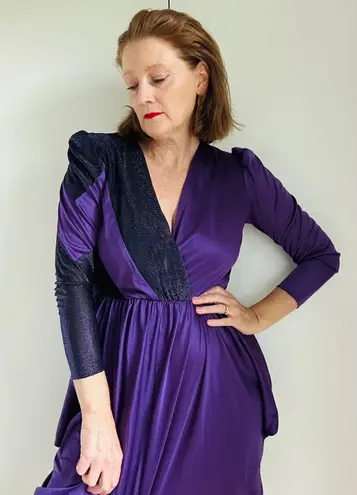 Vintage 70s Disco Nighclub Dress Purple Size small Sparkle Statement Style USA