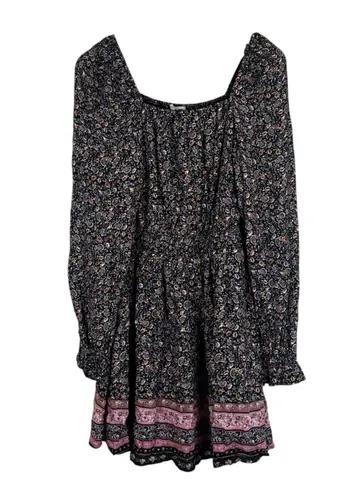 Wonderly NWT Mini Dress Womens L Black Long Sleeve Floral Bohemian Cottagecore