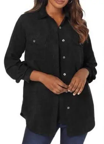 Roaman's Women’s 1x Black Corduroy Oversized Buttondown Shirt