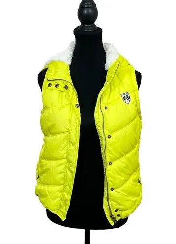 American Eagle Outfitters Women’s Down Puffer Yellow Zipped Hoodie Jack Vest M