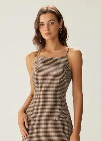 RIHOAS Brown Plaid Slip Mini Dress Size XL
