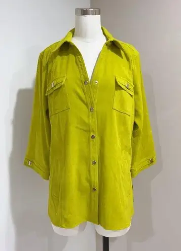 JM Collection Women's Green Faux Suede Snap Shacket Shirt Jacket Size Large