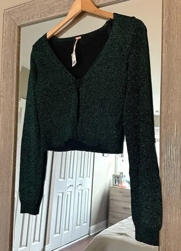 Free People  Dark Green And Black Metallic Cropped Sweater NWT Size XS
