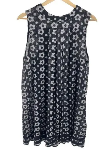 Nina Leonard  Womens Floral Dress Zip Lined Mini Sleeveless Pleated Black Small