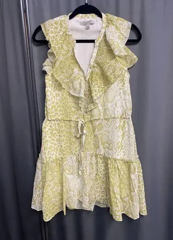 ALLSAINTS Mini Dress Women's 2 Green Snake Print Sleeveless Ruffled Hipster B47