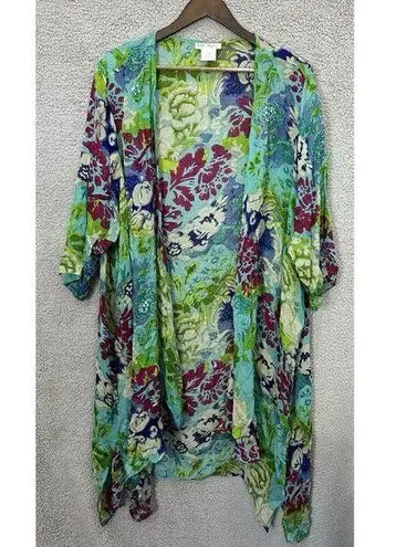 Ulla Popken one Size blue Floral Bright Flowy Oversized Kimono Cover Up Cardigan