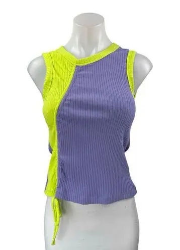 Daydreamer NEW Purple Yellow Ruched Colorblock Sleeveless Cami Crop Tank Top M
