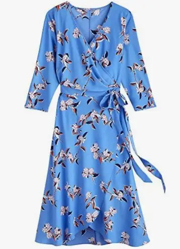 Coolibar UPF 50+ Women's Mila Wrap Dress Sun Protective Blue Floral Size Medium Black
