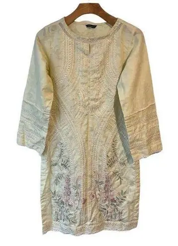 Sapphire Kurta Womens XS Yellow Embroidered Cotton Blouse Long Sleeve Party Wear