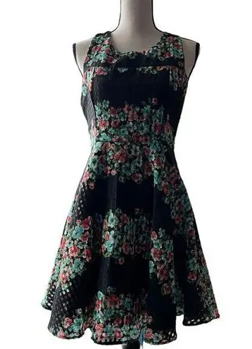 Nordstrom Everleigh Black Floral Open Back Sleeveless Dress Knee Length Size L