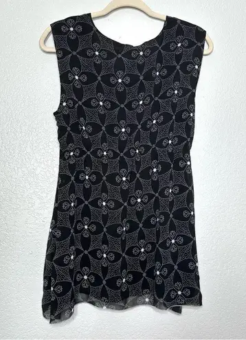 Dress Barn Y2K Vintage  Ruched Black Floral Sleeveless Blouse size large